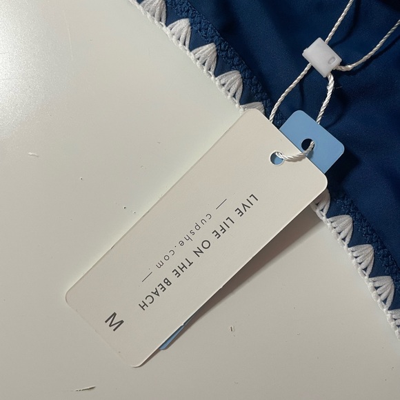 Cupshe Blue and White Crochet Trim Sporty Bikini Size M - Picture 5 of 6